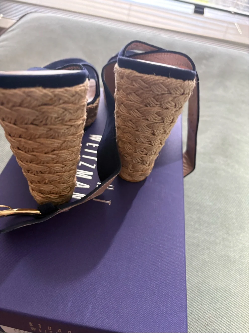 Stuart Weitzman Navy Suede Cross-Strap Espadrille Wedges - Picture 5 of 5